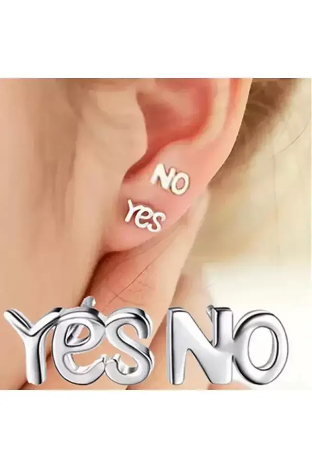 Küpe 925 Ayar Yes ve No Saplamalı Gümüş