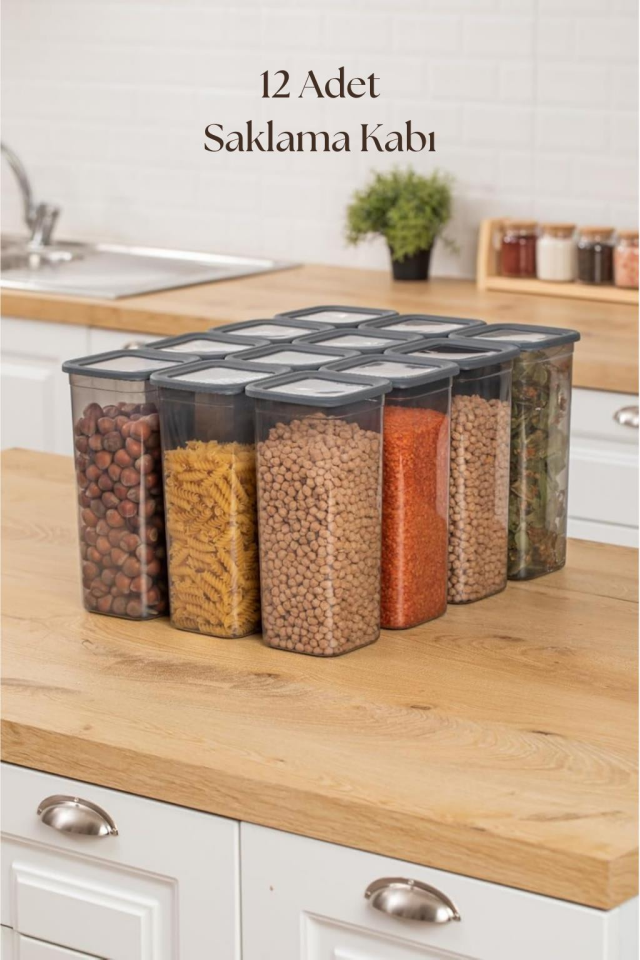 12'li Kavanoz Seti & Saklama Kabı & Erzak Kabı 12x1900 Ml (20 Lı Etiket Hediyeli)
