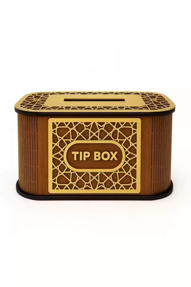 Kilitli Ahşap Bahşiş Kutusu Tip Box Aynalı Altın Renk Pleksi Kaplamalı Kumbara