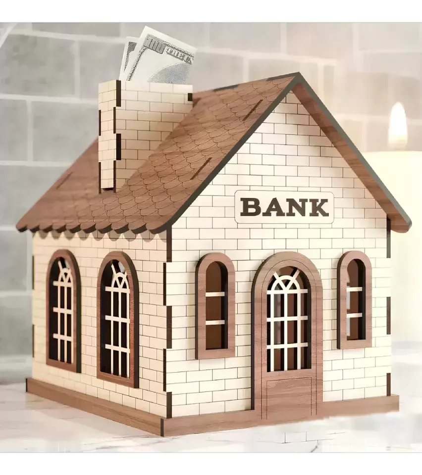 Kilitli Ahşap Ev Kumbara & Tip Box Banka Görünümlü Bahşiş Kutusu Cafe Restoran Para