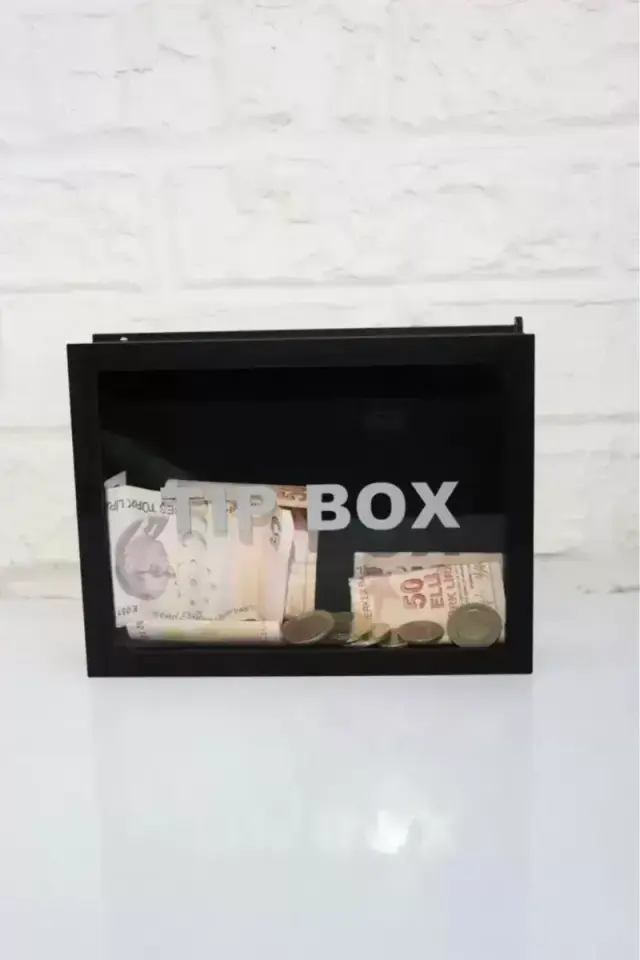 Kumbara Ahşap Önü Şeffaf Pleksili Özel Yapım Kilitli Siyah Tip Box