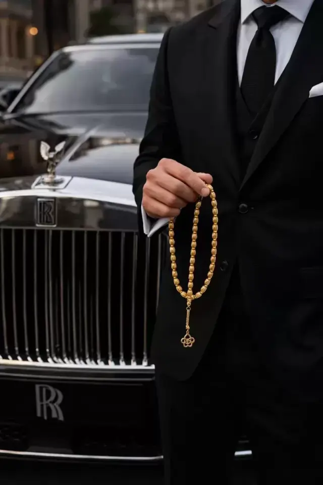 14K Altın Kaplama Erkek Arpa Kesim Bilek Boy Tesbih – Lüks Hediye Kutulu