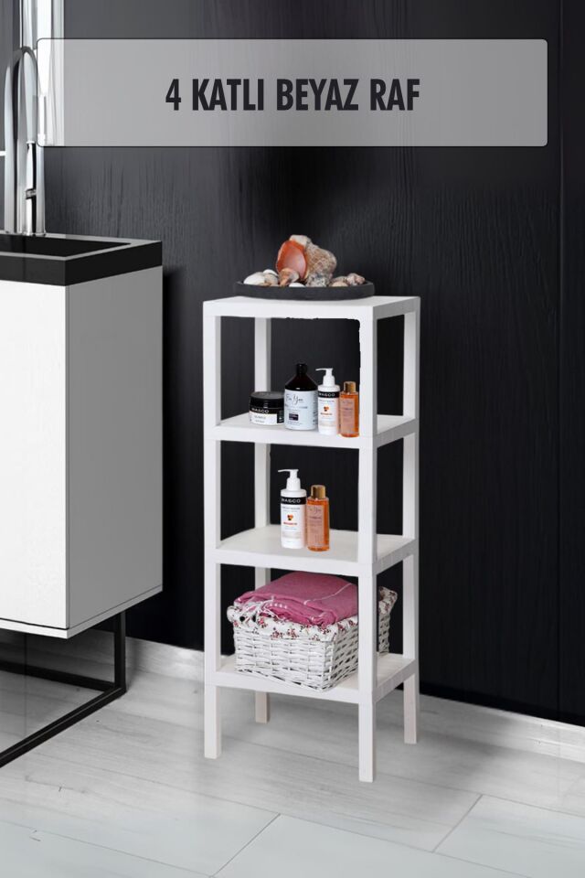 4 Katlı Beyaz Raf Kitaplık & Banyo Düzenleyicisi 100 cm