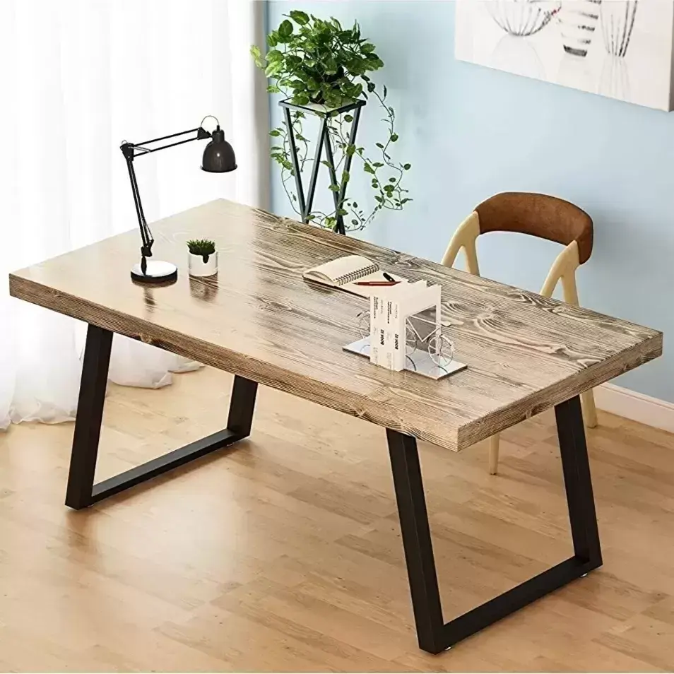 Ahşap Masif Ağaç Doğal Çalışma Masası Demir Iskelet Ofis Masası 100 x 200