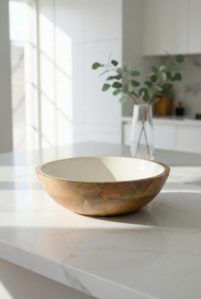 Mango Agacı Sunum Servis Kasesi & Dekoratif Kase 25 Cm Krem