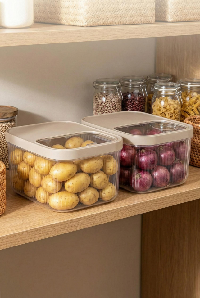 2'Li 12 LT Multibox Vizon Kayar Kapaklı Saklama Kabı & Erzak Kabı & Patates Soğan Kovası