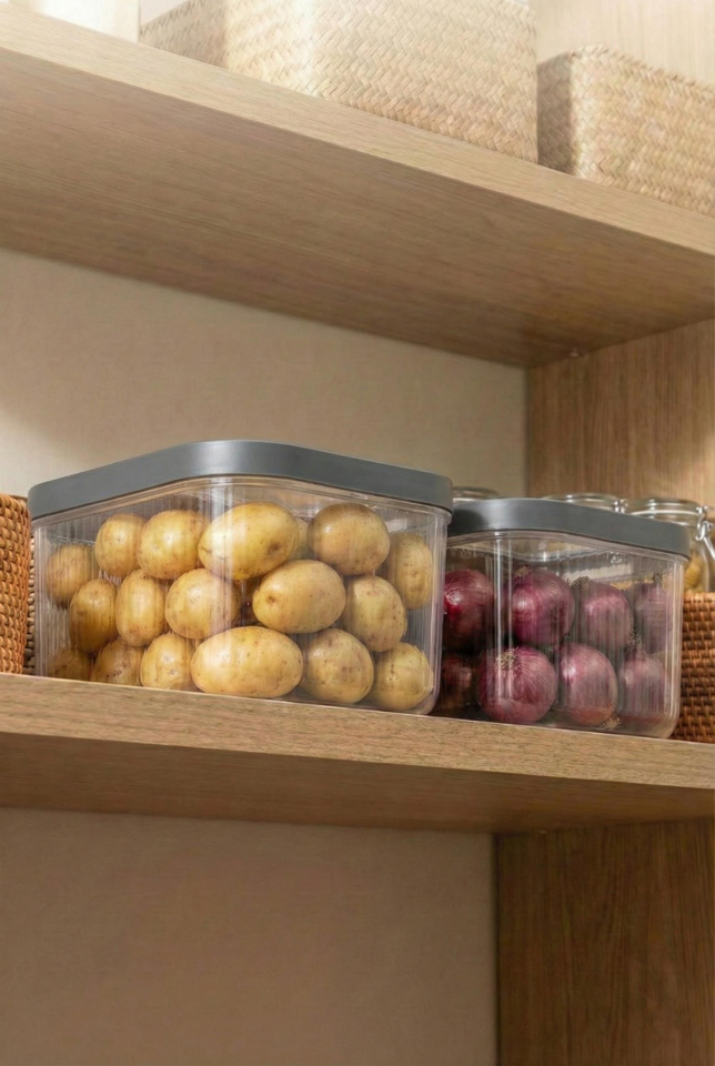 2'Li 12 LT Multibox Füme Kayar Kapaklı Saklama Kabı & Erzak Kabı & Patates Soğan Kovası