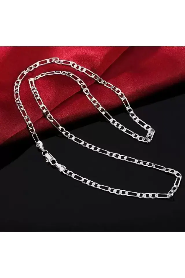Kolye 925 Ayar Kadın Erkek Unisex Figaro Gümüş Kaplama Zincir
